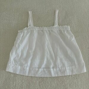 Unsubscribed‎ Smocked Adjustable Strap Linen Ruffle Tank Women's S White
